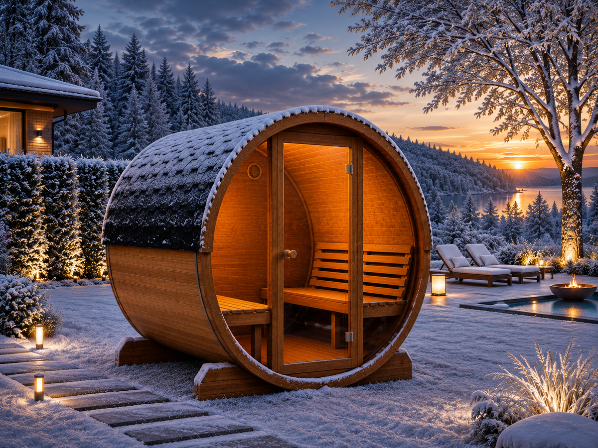 SaunaLife E8G 6-Person Luxury Outdoor Barrel Sauna Kit