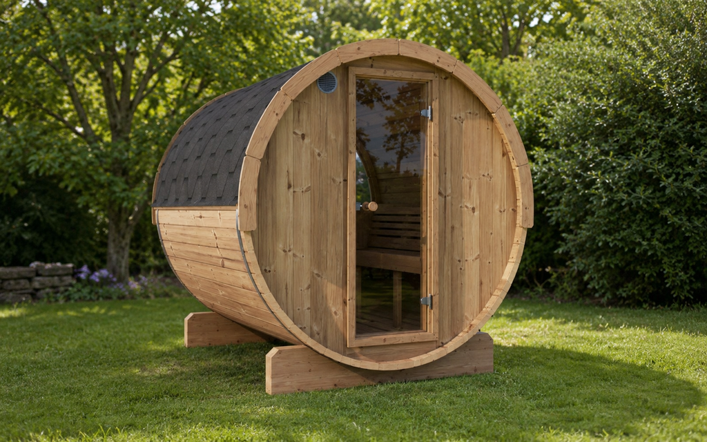 SaunaLife E8W 6-Person Luxury Outdoor Barrel Sauna Kit