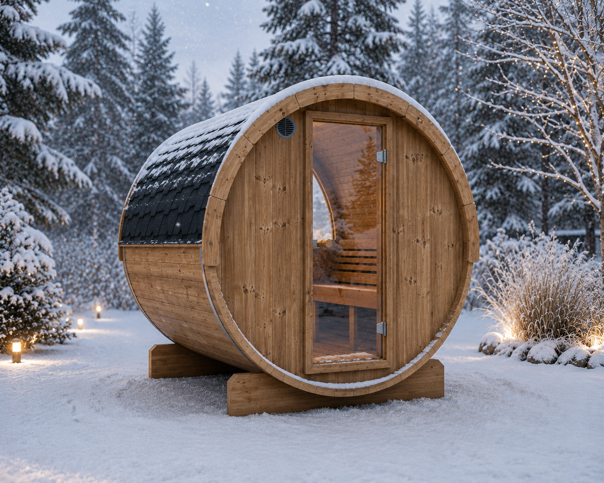 SaunaLife E6W 3-Person Luxury Outdoor Barrel Sauna Kit