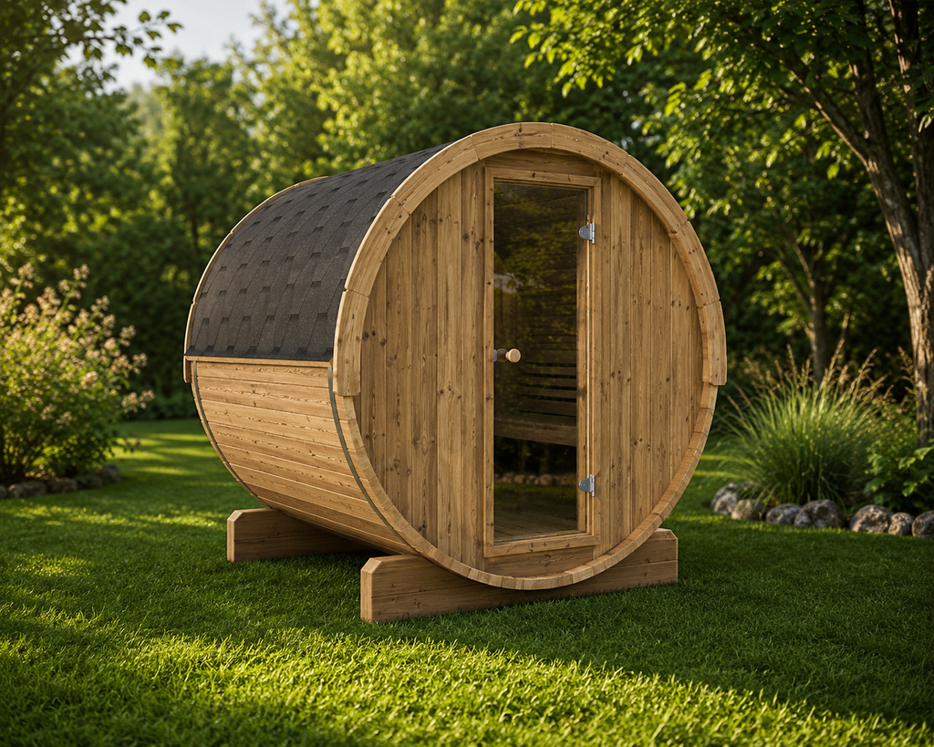 SaunaLife E7 4-Person Outdoor Luxury Barrel Sauna Kit