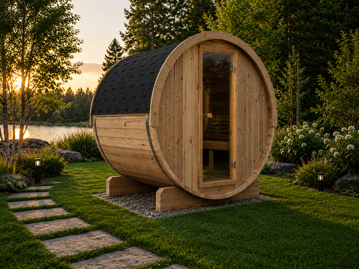 SaunaLife E8 6-Person Luxury Outdoor Barrel Sauna Kit
