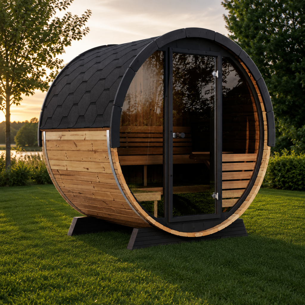 SaunaLife EE6G 4-Person Luxury Outdoor Barrel Sauna Kit