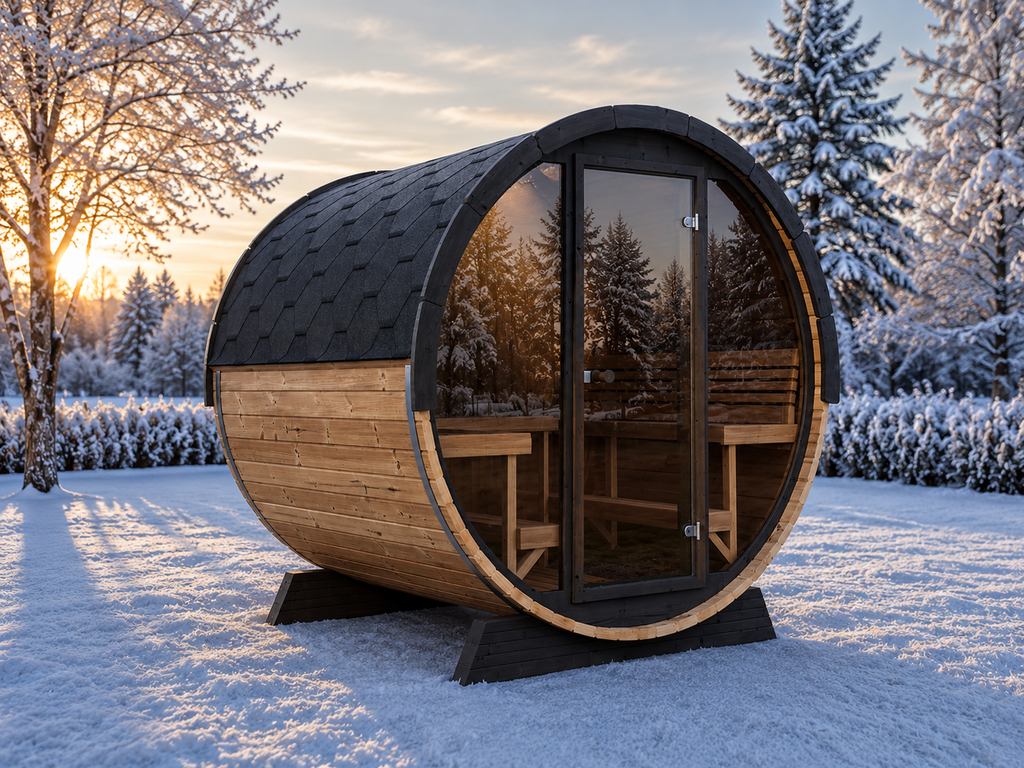 SaunaLife EE8G 4-Person Luxury Outdoor Barrel Sauna Kit