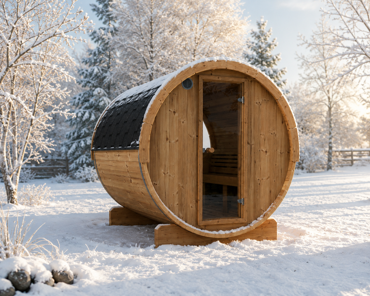 SaunaLife E7W 4-Person Luxury Outdoor Barrel Sauna Kit