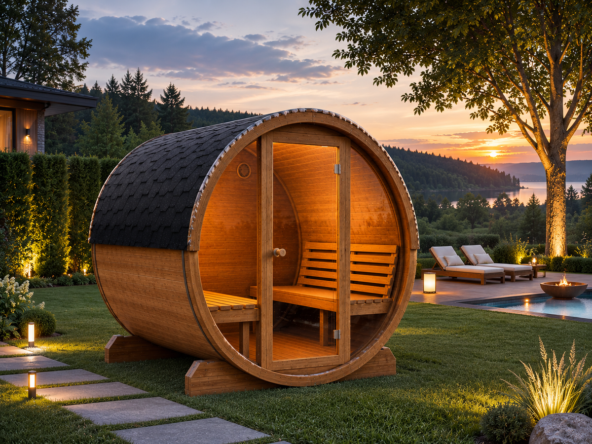 SaunaLife E8G 6-Person Luxury Outdoor Barrel Sauna Kit