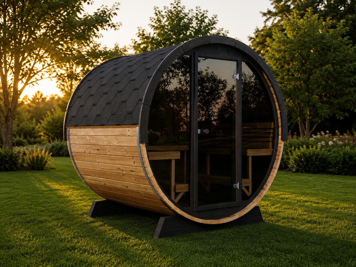 SaunaLife EE8G 4-Person Luxury Outdoor Barrel Sauna Kit