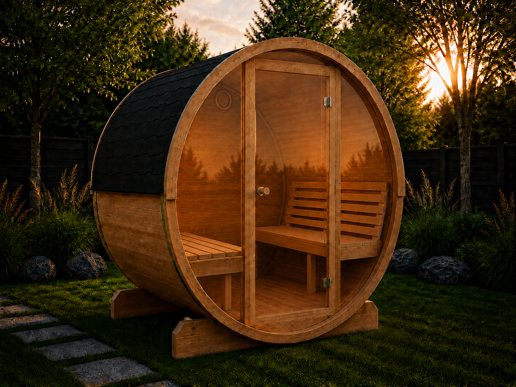 SaunaLife E7G 4-Person Luxury Outdoor Barrel Sauna Kit